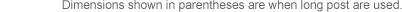 Dimensions shown in parentheses are when long post are used.