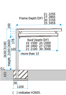 Roof suspended from beam